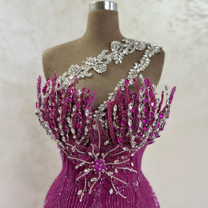 Novelty Prom Dress One Shoulder Sheath Beading Crystals Evening Dress AP6581