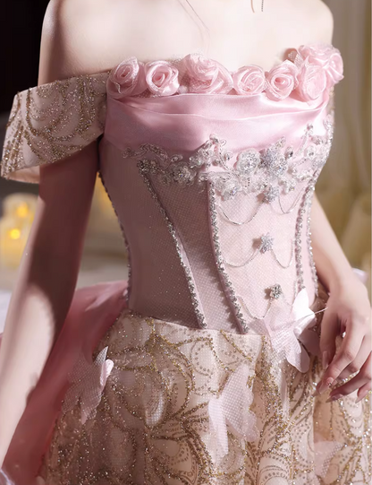 French Style Prom Dress Off-Shoulder A-Line Evening Dress Sequins Beading Appliques Sweet 16th Dresses AP6585