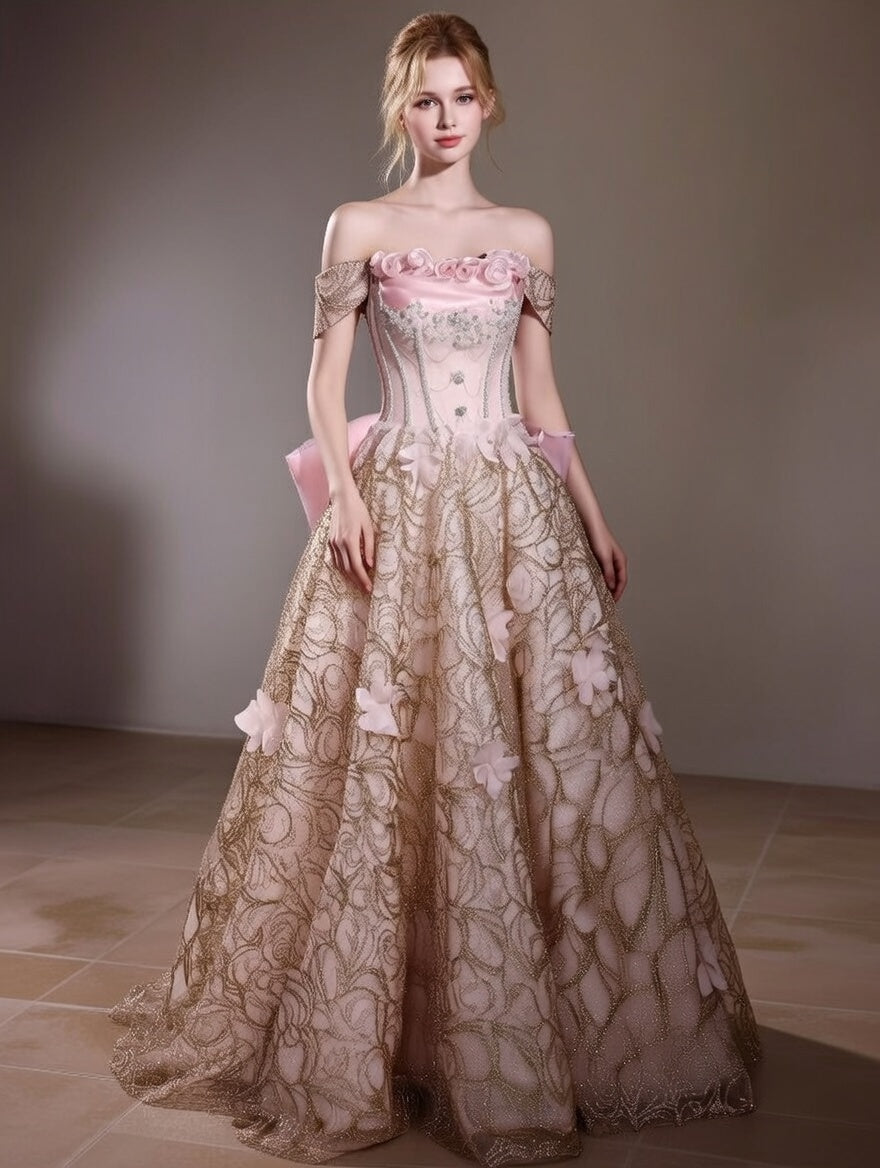 French Style Prom Dress Off-Shoulder A-Line Evening Dress Sequins Beading Appliques Sweet 16th Dresses AP6585