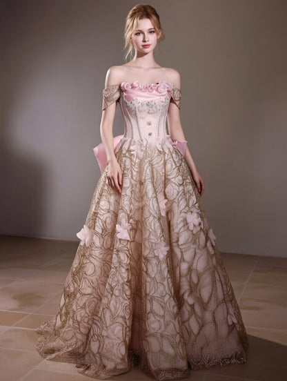 French Style Prom Dress Off-Shoulder A-Line Evening Dress Sequins Beading Appliques Sweet 16th Dresses AP6585