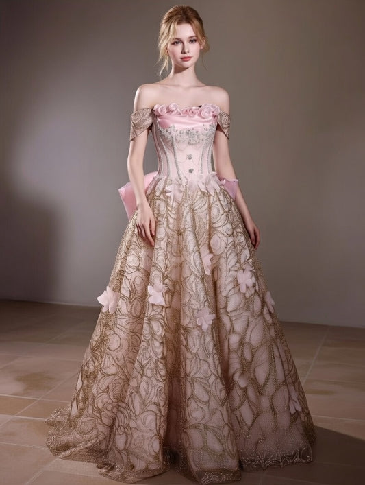 French Style Prom Dress Off-Shoulder A-Line Evening Dress Sequins Beading Appliques Sweet 16th Dresses AP6585