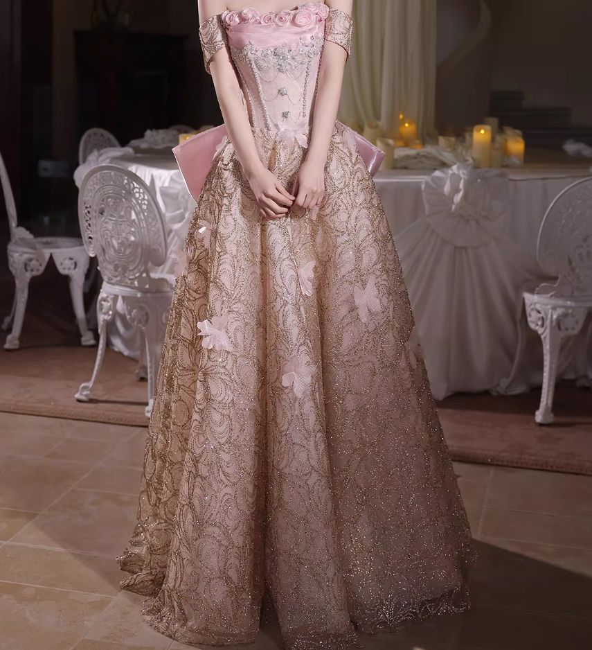 French Style Prom Dress Off-Shoulder A-Line Evening Dress Sequins Beading Appliques Sweet 16th Dresses AP6585