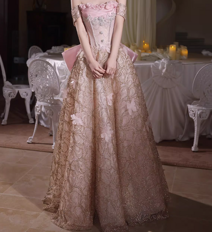 French Style Prom Dress Off-Shoulder A-Line Evening Dress Sequins Beading Appliques Sweet 16th Dresses AP6585