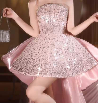 Minimalist Homecoming Dress A-Line Strapless Sequins Pink Birthday Dresses AP6587