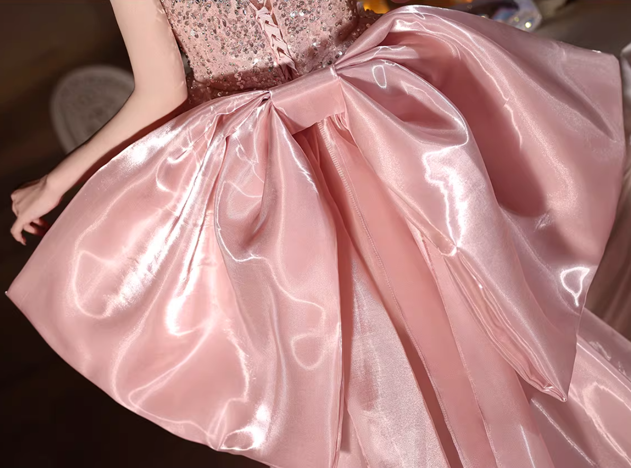 Minimalist Homecoming Dress A-Line Strapless Sequins Pink Birthday Dresses AP6587