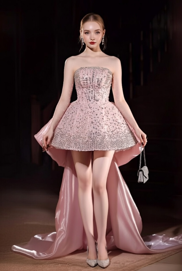 Minimalist Homecoming Dress A-Line Strapless Sequins Pink Birthday Dresses AP6587