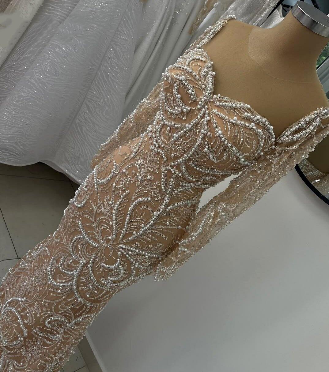 Sparkly Prom Dress Sweetheart Neck Mermaid Evening Dress Long Sleeve Beading Sequins Long Dress AP6591
