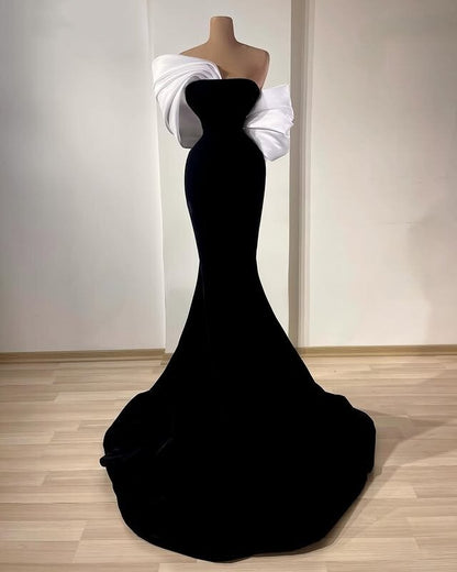 Flattering Prom Dress Off-Shoulder Black Mermaid Evening Dress AP6597