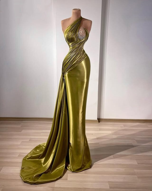 Trendy Prom Dress One Shoulder Sheath Beads Evening Dress AP6598