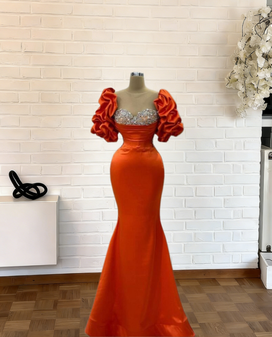Sexy Prom Dress Illusion Neck Mermaid Evening Dress Short Sleeve Beading Long Dress AP6601
