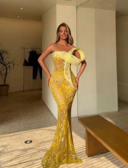 Vogue Prom Dress Strapless Crystals Sequins Mermaid Evening Dress AP6602