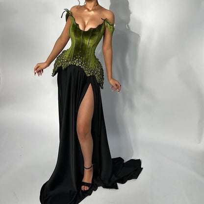 Gen Z Style Prom Dress Off-Shoulder Sheath Appliques High-Slit Evening Dress AP6611
