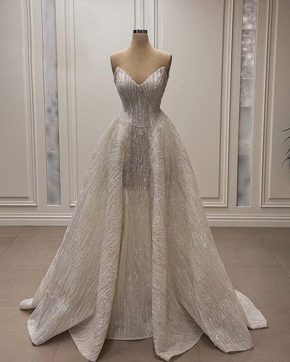Lovely Wedding Dress Ideas Sequins Beaded Bridal Parties Strapless A-Line Ball Gowns AP6626
