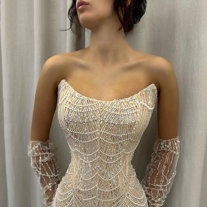 Fascinating Prom Dress Inspiration Beading Sequins Birthday Outfit Strapless Sheath Formal Dress AP6634