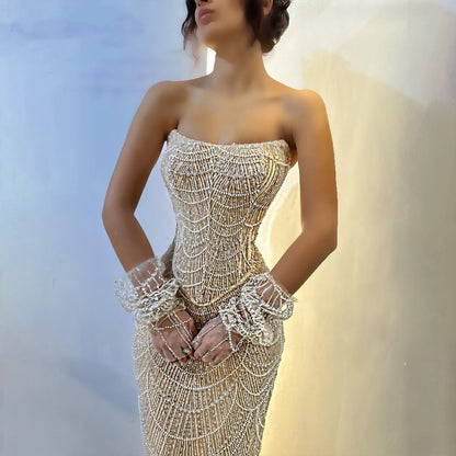 Fascinating Prom Dress Inspiration Beading Sequins Birthday Outfit Strapless Sheath Formal Dress AP6634