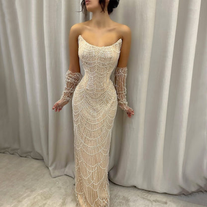 Fascinating Prom Dress Inspiration Beading Sequins Birthday Outfit Strapless Sheath Formal Dress AP6634