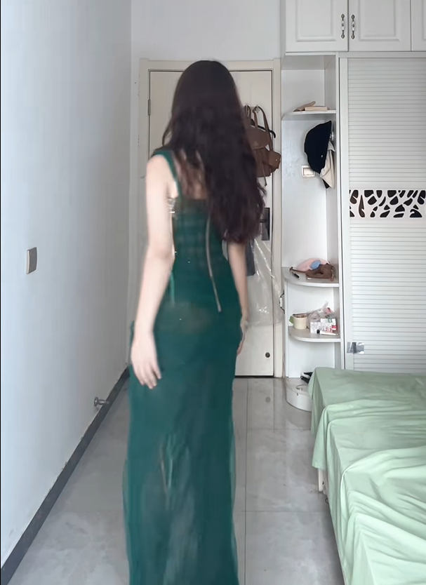 Enticing Green Prom Dress Idea Lace Slit One Shoulder Long Dress Sequins Sheath Formal Dress AP6636
