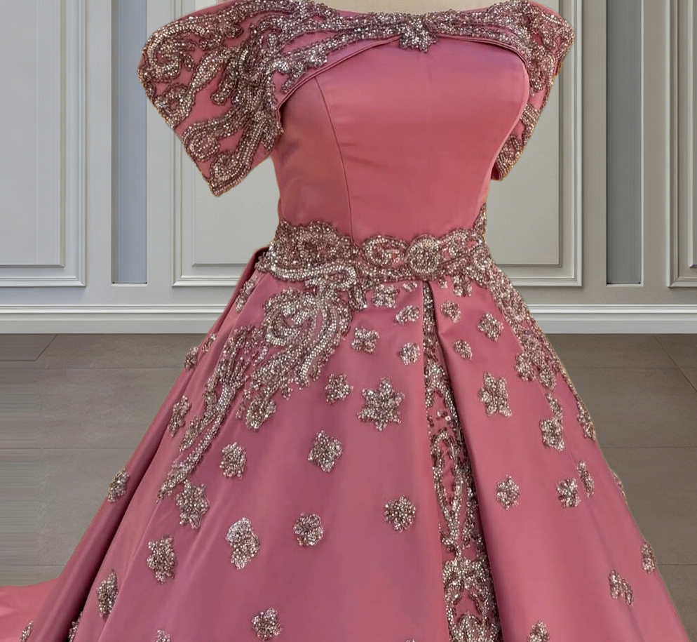Whimsical Pink Prom Dress Off-Shoulder A-Line Formal Wear Sequins Long Evening Dresses AP6649
