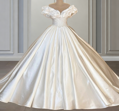 Fabulous Off-Shoulder Wedding Dress Ideas A-Line Sequins Ivory Bridal Gown AP6653