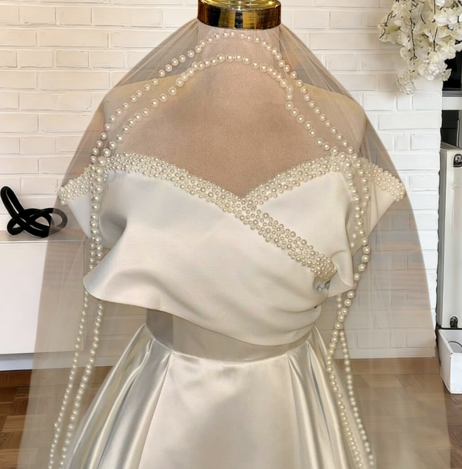 Chic Off-Shoulder Wedding Dress Ideas A-Line Pearls Bridal Gown AP6654