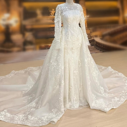 Graceful Wedding Dress Lace Appliques Long Sleeve Mermaid Bridal Dress AP6657