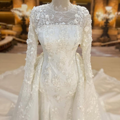 Graceful Wedding Dress Lace Appliques Long Sleeve Mermaid Bridal Dress AP6657