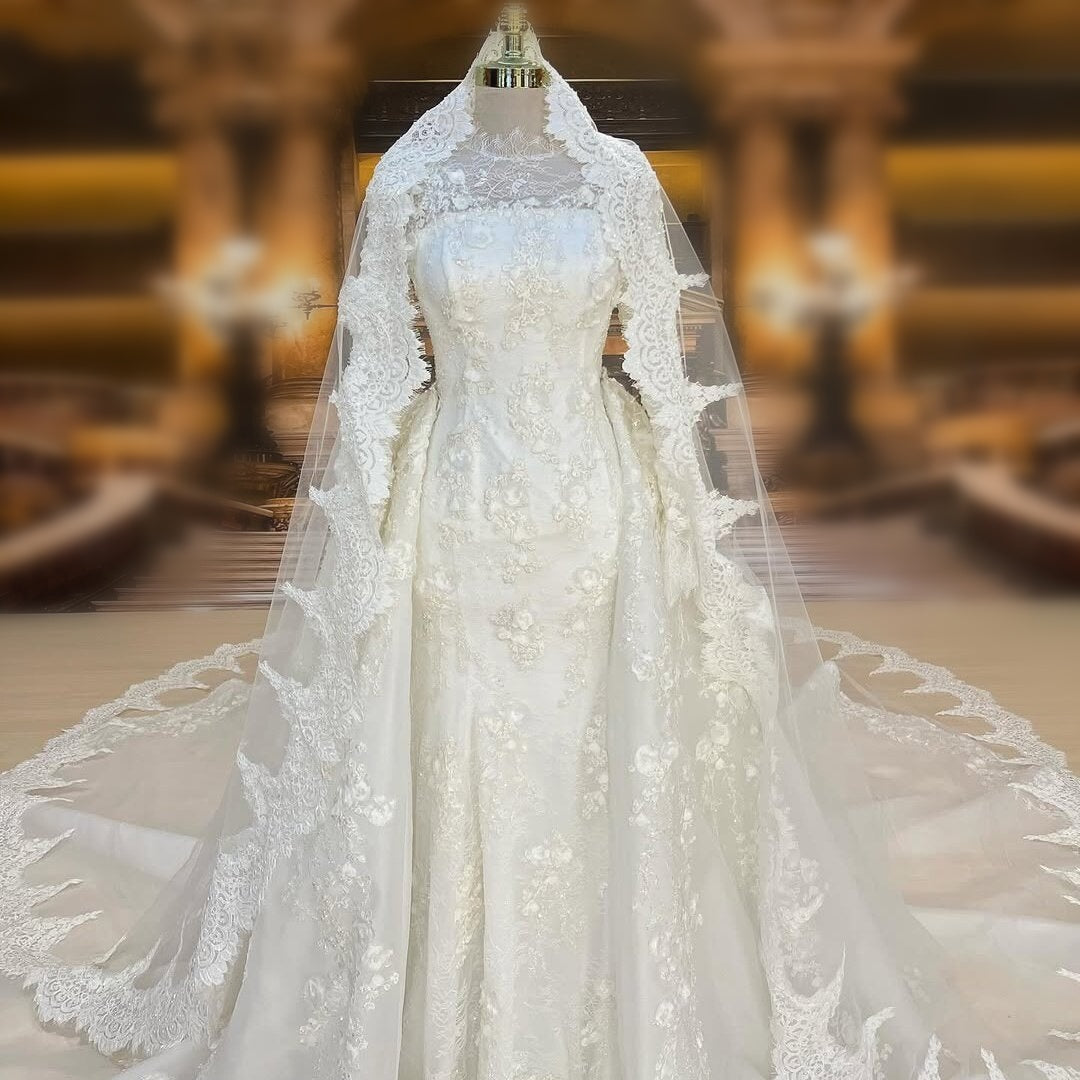Graceful Wedding Dress Lace Appliques Long Sleeve Mermaid Bridal Dress AP6657