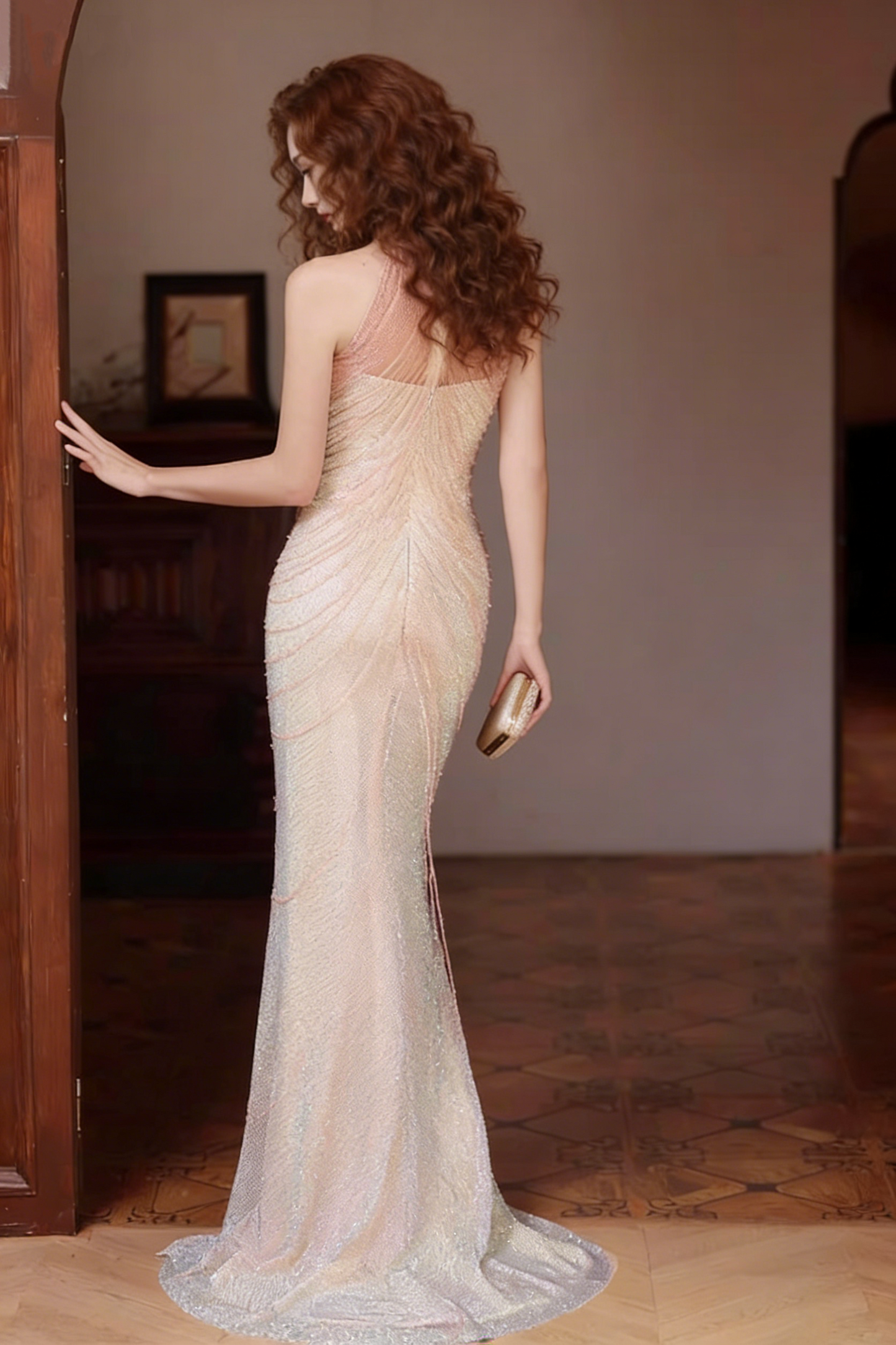Alluring Prom Dress Mermaid Halter Neck Sequins Evening Dress AP6668