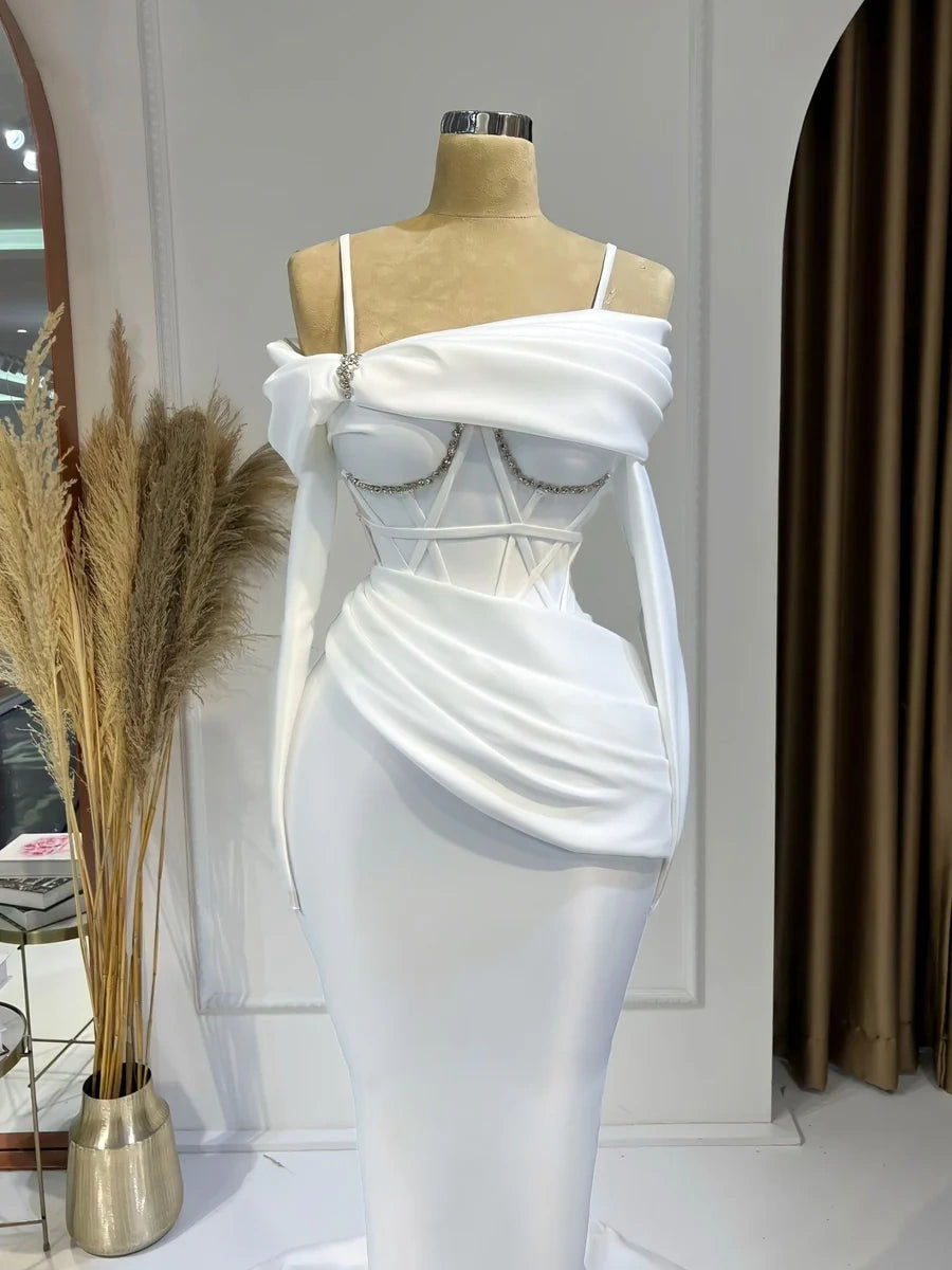 Glamorous Beaded Wedding Dresses With Sleeves Spaghetti Strap Mermaid Bridal Gowns AP6671