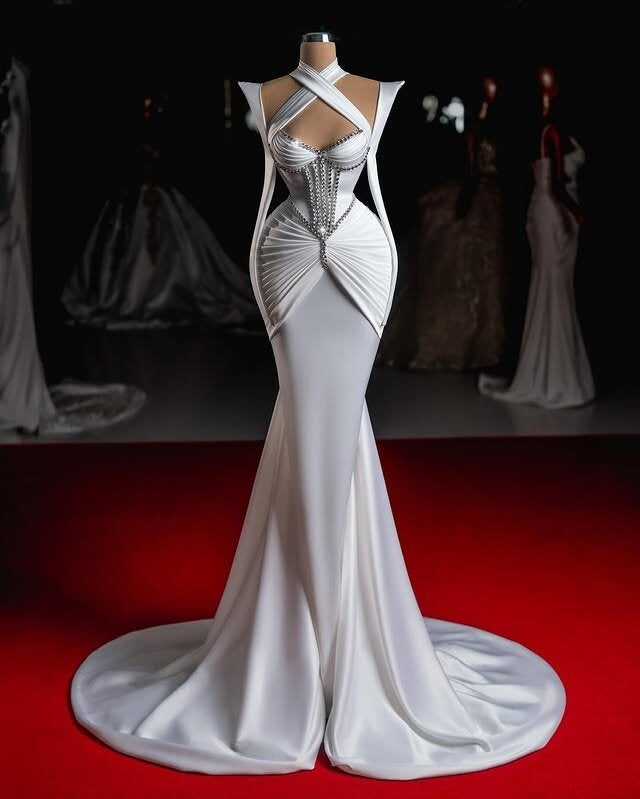 French Style Halter Neck Beaded Wedding Dress Long Sleeve Mermaid Bridal Dresses AP6679