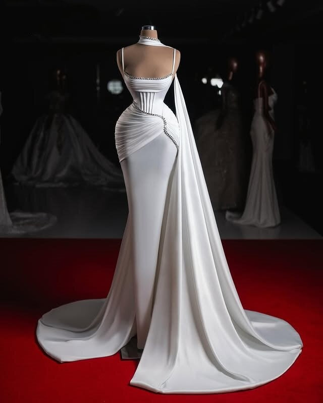 Minimalist Beaded Wedding Dresses Ideas Spaghetti Strap Mermaid Bridal Gowns AP6680