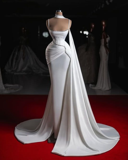 Minimalist Beaded Wedding Dresses Ideas Spaghetti Strap Mermaid Bridal Gowns AP6680