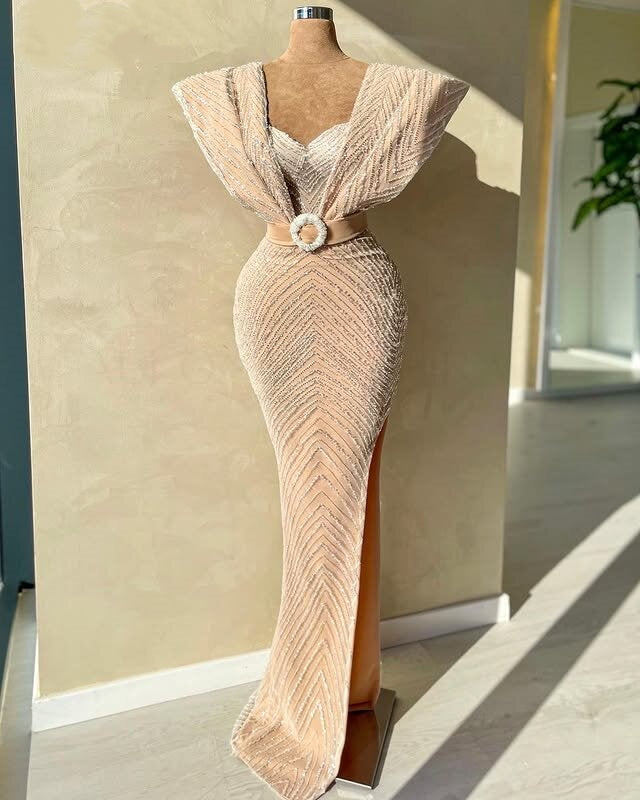 Charming Sweetheart Neck Prom Dress Long Sheath Evening Outfit Sequins High Slit Formal Dress AP6681