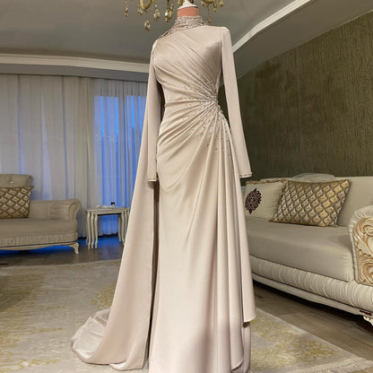 Simple Wedding Dress Crystals Gathered Sheath Long Sleeve Bridal Party Outfits AP6683