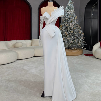 Sparkly Beaded Long Sleeve Wedding Dress Off-Shoulder Sheath Bridal Party Outfits AP6684