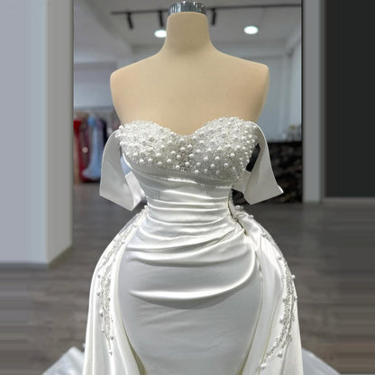 Playful Off-Shoulder Wedding Dresses Ideas Beaded A-Line Bridal Gown AP6686