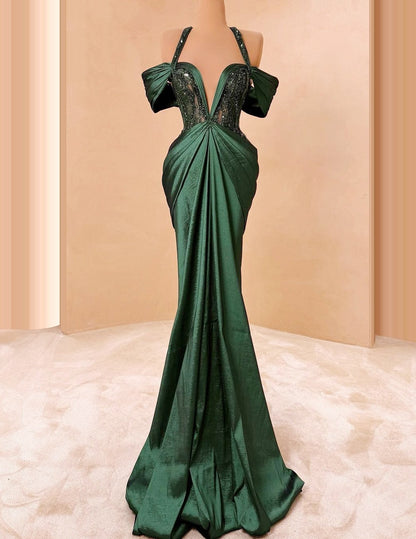 Modern Off-Shoulder Green Prom Dress Inspo Sheath Evening Outfit Sequins Formal Dress AP6696