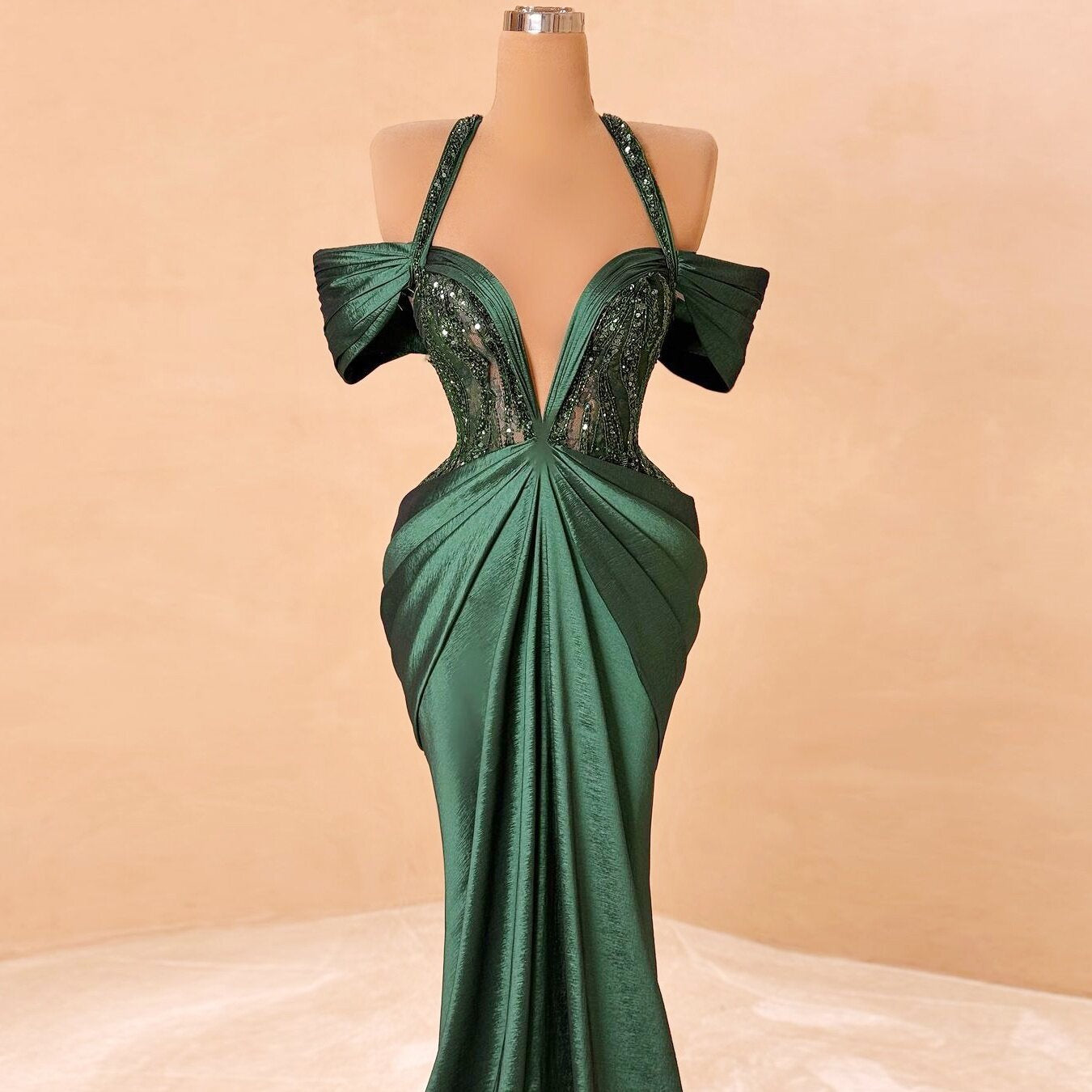 Modern Off-Shoulder Green Prom Dress Inspo Sheath Evening Outfit Sequins Formal Dress AP6696