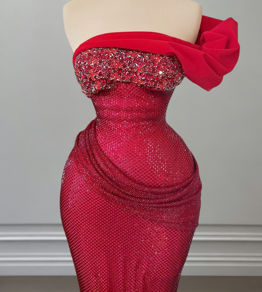 Red One Shoulder Prom Dress Princess Sheath Evening Dress Sequins Beaded Formal Outfits AP6697
