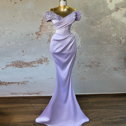 Refined Lilac Purple Prom Dress Off-the-Shoulder Mermaid Beading Evening Gown AP6712