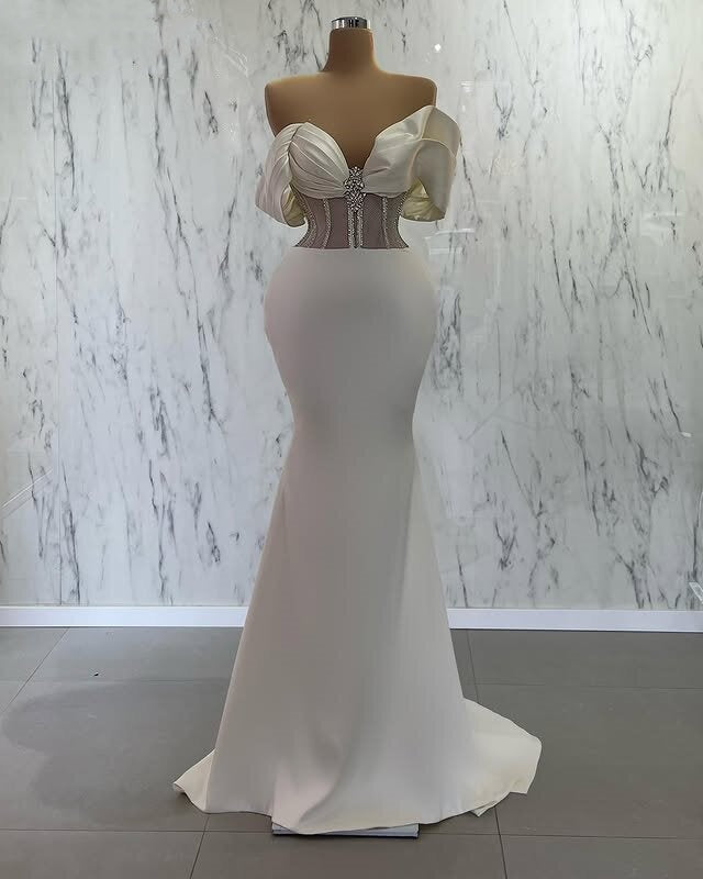 Fascinating Off-the-Shoulder Wedding Dress Beaded Mermaid Bridal Gowns AP6719