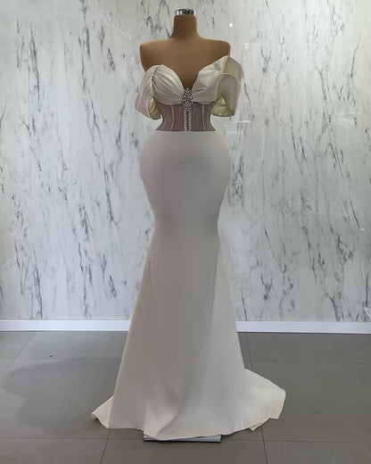 Fascinating Off-the-Shoulder Wedding Dress Beaded Mermaid Bridal Gowns AP6719