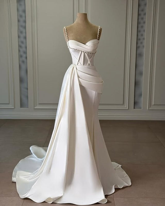 Splendid Spaghetti Strap Wedding Dress Beads Mermaid Bridal Gown AP6720