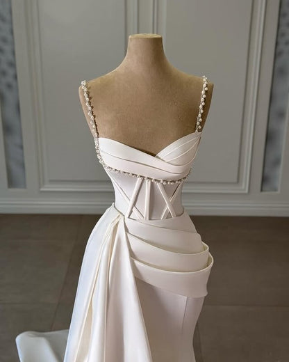 Splendid Spaghetti Strap Wedding Dress Beads Mermaid Bridal Gown AP6720