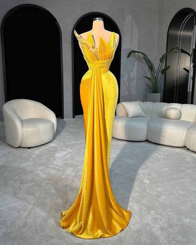 Fresh Sheath Yellow Prom Dress Inspo One Shoulder Sequins Evening Dress AP6725