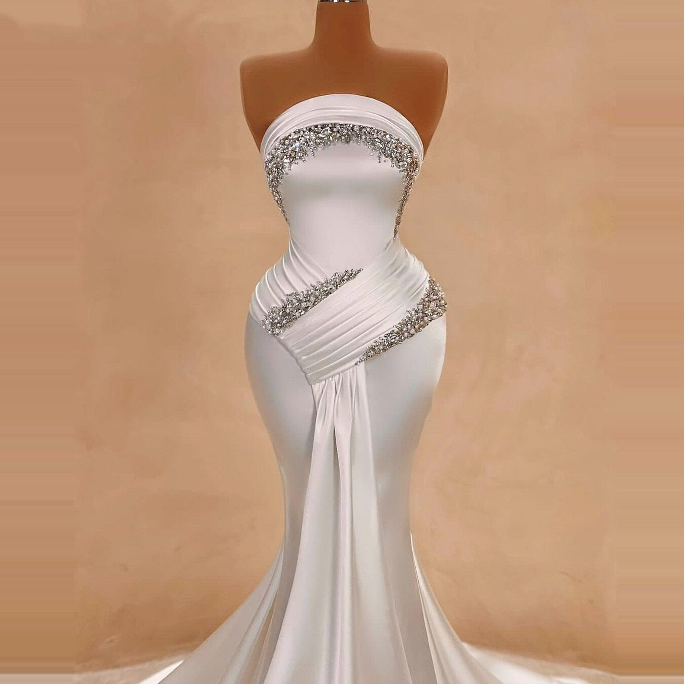 Fabulous Strapless Wedding Dress Beading Mermaid Pleated Bridal Outfits AP6739