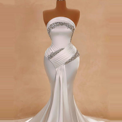Fabulous Strapless Wedding Dress Beading Mermaid Pleated Bridal Outfits AP6739