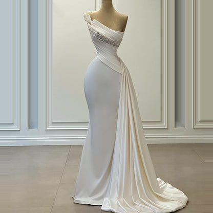 Fantastic One Shoulder Wedding Dress Beaded Mermaid Bridal Gowns AP6746