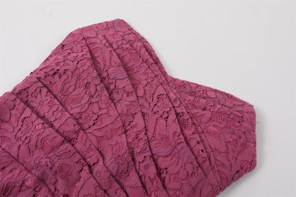 Alluring Magenta Lace Strapless Sheath Cocktail Dress Evening Outfit Midi Dress AP6753