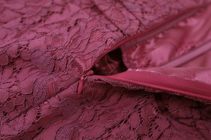 Alluring Magenta Lace Strapless Sheath Cocktail Dress Evening Outfit Midi Dress AP6753
